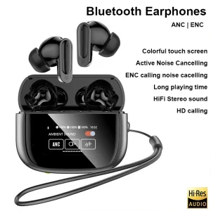 ANC Bluetooth Earphones Active Noise Cancelling Wireless Headset Touch Control Screen headset HD Caling HiFi Stereo Air Earbuds