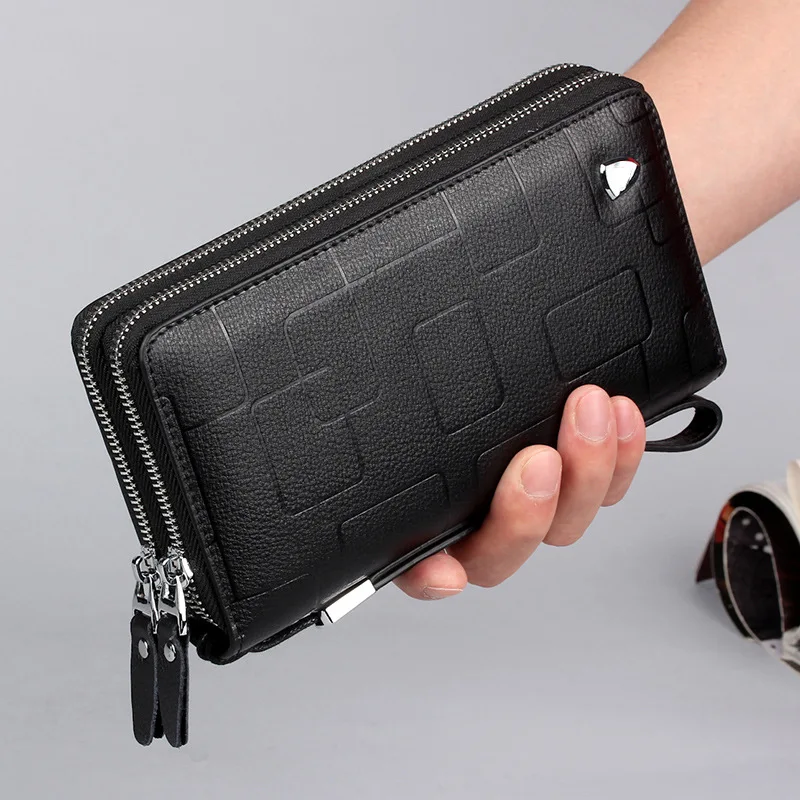 Genuine Leather Wallets for Men 2026 Long Zipper Wristlet Clutch Phone Bag Business Card Holder Wallet Brand Murse Coin Purse