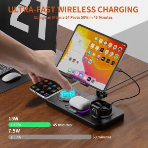 4-in-1 Wireless Charging Station Foldable Multi-function Magnetic Phone Stand Fast Charger For iPhone 16 15 iPad iWatch AirPods